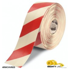 Mighty Line 4RWCHVRED Diagonal Floor Tape | 4-inch Red/White Hazard Marking