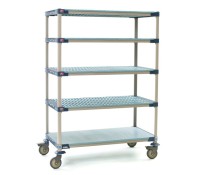 MetroMax 4 Industrial 4-Shelf Open Grid & 1 Solid Shelf Plastic Shelving Cart