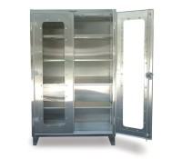 Strong-Hold Stainless Clear-View Cabinet – Polycarbonate Windows (Scratch-Resistant Option), 1,650 lb Shelf Capacity, Fully Assembled