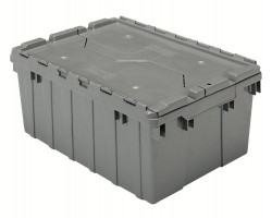 Akro-Mils 39085 Attached Lid Containers – 6 per Carton | Secure Stackable Storage Totes