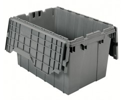 Akro-Mils 39120 Attached Lid Containers – 6 per Carton | Heavy-Duty Stackable Storage Totes