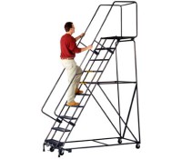 Ballymore M-2000 Series Rolling Ladder – Foot Pedal Lockstep, 14” Top Step, Abrasive Mat Treads (450 lb Capacity)