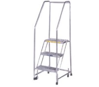 Ballymore Aluminum Rolling Ladder – Solid Ribbed Treads + Abrasive Mat Steps (350 lb, Corrosion-Resistant, Non-Sparking)