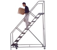 Ballymore 50° Walk-Down Rolling Safety Ladder, Expanded Metal Treads