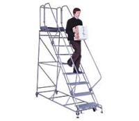 Cotterman 2600 Series Extra Heavy-Duty 50° Walk-Down Rolling Ladder, Grip Strut Steps