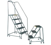 Ballymore Steel Rolling Safety Ladder – Abrasive Mat Treads, Spring-Loaded Casters