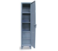 Strong Hold Single Tier Locker – 12-Gauge Steel Industrial Storage Locker with Adjustable Shelves, Heavy-Duty Drawers & 3-Point Locking