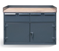 Strong Hold Cabinet Workbench with Maple Top and 2 Drawers
