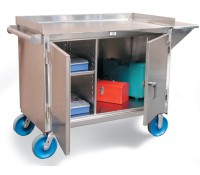 Strong Hold Stainless Steel Mobile Cart with Locking Storage and 7 Gauge Work Top