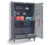 Strong Hold Steel Workstation Cabinet with Drawers and Slide Out Shelves