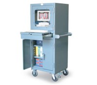 Strong-Hold Mobile Computer Storage Cabinet | Secure Rolling Workstation for Industrial Environments