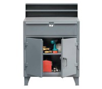 Strong Hold Standard Standing Desk with Drawer – Heavy-Duty Shop Desk with 400 lb Drawer, 2250 lb Shelf Capacity Cabinet & Dark Gray Finish