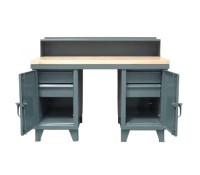 Strong Hold Combo Steel Workbench – Maple Top w/ Riser, 4 Heavy-Duty Drawers,  Dark Gray