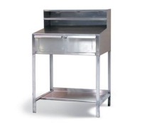 Strong Hold Stainless Shop Desk – Sloped Writing Surface, Lockable Drawer (29" x 20" x 6"), Paper Compartments, 36"W x 28"D