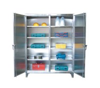 Strong-Hold Stainless Double Shift Storage Cabinet – Two Lockable Compartments, 12-Gauge Stainless, 1,950 lb Shelf Capacity, Fully Assembled